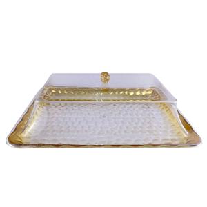 Plateau de service rectangulaire doré en acrylique avec couvercle - Product Image 1