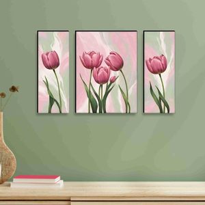 Tableaux de fleurs pour décoration murale - Ensemble de 3, peinture moderne 3D pour salon, grande taille avec cadres pour la décoration intérieure - Product Image 1