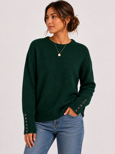 Women's Green Crew Neck Thick Color <b>Blocked</b> Sweater Full Sleeve Knitted Pullover Autumn Casual Nylon/<b>Acrylic</b> 240g Anti-Pilling - Product Image 4