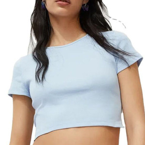 T-shirt court en coton rayé écologique 2026 pour femme, chemise courte pour femme avec prix de gros OEM - Product Image 4