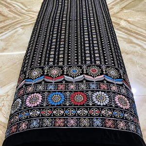 Indian Embroidered Velvet Fabric Velvet Lace African Velvet <b>Sequins</b> Lace Fabrics for Abaya Kaftan Evening Gown Wholesale Exports - Product Image 1