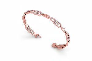 Bracelet en or 14 carats et diamants naturels pour femme, maillons en forme de trombone |   Bijoux fins réglables, style hip-hop |   1,20 carats - Product Image 4