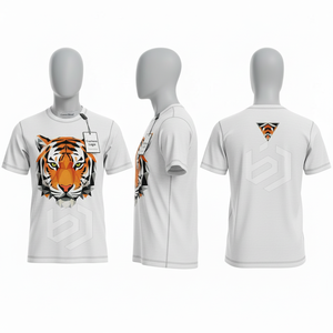 เสื้อยืดคอกลมแขนสั้นสีเทาสำหรับผู้ชาย พิมพ์ลาย ทรงปกติ ผ้าเจอร์ซีย์คอตตอนลายทาง ระบายอากาศได้ดี - Product Image 5