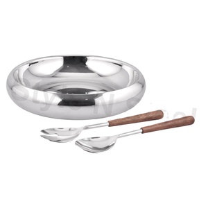 Bol à salade polyvalent à double paroi écologique de tous les jours avec manche en bois pour le service des aliments - Product Image 1