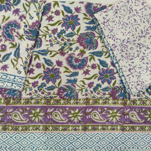Jaipur Hand Made <b>Block</b> Printed Intricate Floral Bedsheet Set 3 PC King Size 100% Cotton 200TC Machine Washable Soft Durable - Product Image 1