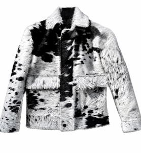 Chaqueta de Cuero Genuino de Piel de Vaca para Hombre, con Pelo, Estampado de Vaca Blanca y Negra, Pelo Largo, Estilo Camionero Western, Abrigo Vintage - Product Image 4