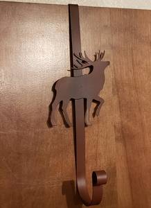 <b>Rustic</b> Metal Reindeer Christmas Stocking or Wreath <b>Door</b> Hanger feltsocks - Product Image 2