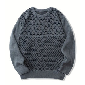 Sweat-shirt à col rond en coton biologique pour homme, couleur unie, tricot côtelé d'hiver, options de tailles plus grandes disponibles - Product Image 1
