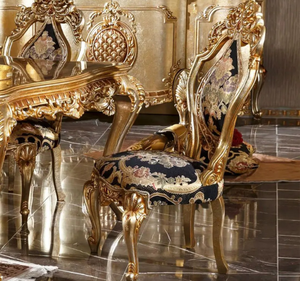 ชุดโต๊ะรับประทานอาหารไม้สักแท้แกะสลักสไตล์ยุโรปคลาสสิกสีทองหรูหราสำหรับใช้ในโรงแรม ผลิตในอินโดนีเซีย - Product Image 4