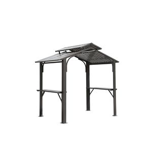8 5FT Grey Hardtop all'aperto barbecue Gazebo doppio tetto in acciaio zincato parasole permanente 2 ripiani laterali a baldacchino pergolato - Product Image 1