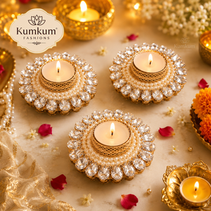 Support de bougie chauffe-plat indien fait main en Kundan, idéal pour Diwali, mariages, Ganesha, temples, décorations festives pour la maison, cadeaux de remerciement et souvenirs. - Product Image 1