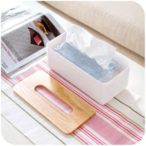 Bamboo Lid ABS Free Standing Tissue Box Cover Rectangular Napkin Holder Modern Paper for Bathroom Living Room Office - Product Image 1
