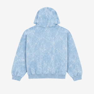 Sweat-shirt à capuche décontracté bleu clair délavé pour homme avec poche kangourou, coupe régulière, personnalisable avec logo (OEM/ODM) - Product Image 2