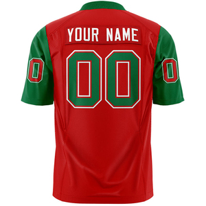 Camiseta de Fútbol Americano Personalizada para Hombre, Cuello en V, Manga Corta, Roja y Verde, Impresión Sublimada, Absorbe la Humedad, Corte Regular, para Equipo Deportivo - Product Image 4