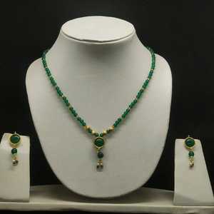 Minimalist Emerald <b>Green</b> <b>Bead</b> <b>Necklace</b> Set Gold Plated Round Pendant Elegant Daily Festive Fashion Jewelry for Women Wholesale - Product Image 1