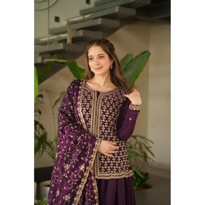 Conjunto de Salwar Kameez de Seda con Bordado, para Fiesta, Incluye Top, Pantalón y Dupatta - Product Image 6