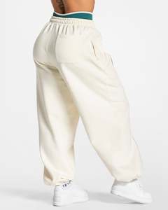 Wholesale Custom Women's White <b>Oversized</b> Contrastline Tracksuit Set Premium Quality Cotton Fleece Hoodie & Wide Leg <b>Sweatpants</b> - Product Image 6