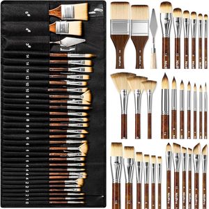 Juego Profesional de 30 Pinceles para Pintura Acrílica, Pinceles para Manualidades con Espátula y Rollo de Tela, 30 Piezas - Product Image 1