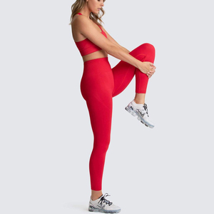 Service OEM, vêtements de sport personnalisés avec logo – Ensembles de yoga taille haute avec soutien-gorge de sport, motif uni, directement de l'usine - Product Image 5