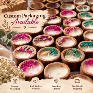 Bougie artisanale en pot de bois avec fleurs séchées naturelles, parfum floral, durée de combustion de 20 à 40 heures, parfum d'ambiance rustique pour la maison, centre de table - Product Image 4