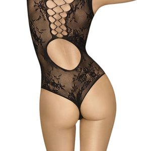 Combinaison en dentelle noire pour femme, lingerie sexy transparente, design ajouré - Product Image 2