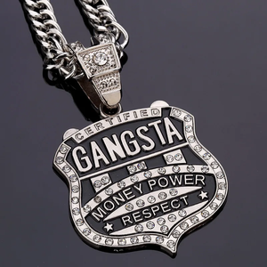Mens Hip Hop Big Gangsta Pendant Necklace <b>Iced</b> <b>Out</b> Letter Charm Bling Cuban <b>Chain</b> Streetwear Moissanite Jewelry Gift For - Product Image 4