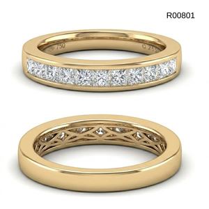 แหวนทองคำแท้ 18k สีเหลือง ประดับเพชรแท้ทรงปรินเซสคัท แบบฝังช่องครึ่งวง ดีไซน์หรูหรา สามารถสวมซ้อนกันได้ - Product Image 5