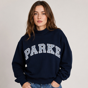 Park Custom Women's <b>Mock</b> <b>Neck</b> Sweatshirt Embroidered Logo Fleece Pullover Casual Cotton Blend Oversized Streetwear - Product Image 2