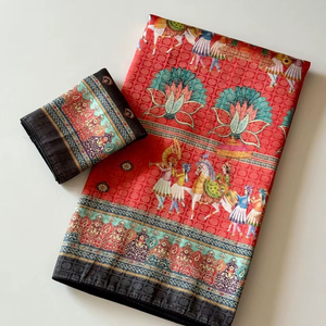 Sari de seda de diseñador para fiestas con tejido Zari elaborado y acabado con estampado digital de primera calidad - Product Image 1