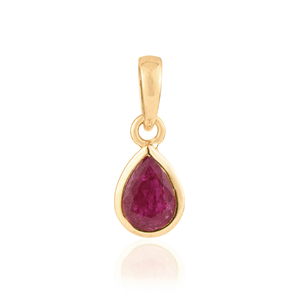 Fournisseur en gros de pendentifs minimalistes en forme de goutte d'eau en rubis 100% naturel pour femmes, en or jaune véritable 14 carats, bijoux les plus vendus - Product Image 1