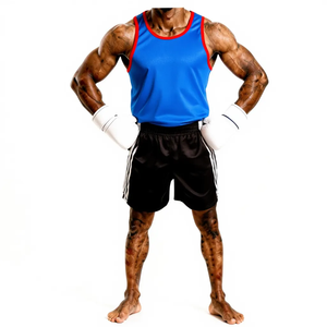 Boxing Training Wear Set Blue Tank <b>Top</b> Black Shorts With White Gloves Polyester Durable All Seasons - Product Image 1