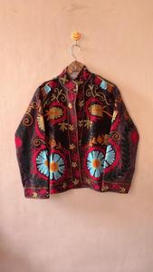 Handmade Suzani Embroidered Quilted Woven Floral Cotton <b>Velvet</b> <b>Jacket</b> Traditional Central Asian Ethnic Outerwear Wholesale - Product Image 2
