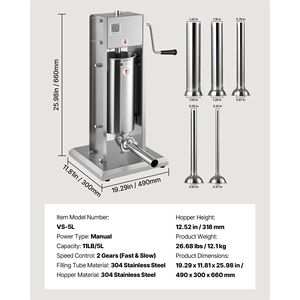 Embutidora manual de salchichas de doble velocidad 11 LBS/5 L, de acero inoxidable, vertical, con elemento calefactor para embutidos - Product Image 6