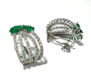 Natural Green Onyx White Zircon Gemstone Bohemian <b>Hoop</b> <b>Earrings</b> 925 Sterling <b>Silver</b> Handmade Certified Statement Women's Elegant - Product Image 2