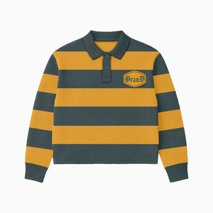 Camiseta de rugby de algodón de alta calidad, 220 GSM, color marrón con franja roja, manga larga, cuello con cremallera, estampado personalizado y bordado. Polo de rugby para hombre. - Product Image 5