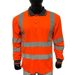 Camiseta Polo de Manga Larga de Secado Rápido, Naranja, Alta Visibilidad, con Tiras Reflectantes, para Trabajo de Construcción Vial, con Logotipo Personalizado OEM - Product Image 2