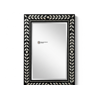 Miroir décoratif de luxe Art Déco carré pour mariage, incrustation MOP, motif feuille complexe, cadre en bois noir profond, fait main, écologique - Product Image 5