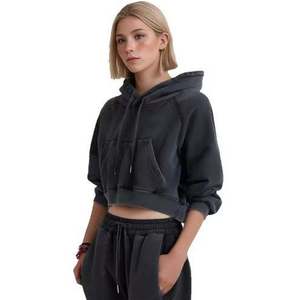 European and American Style Solid Color <b>pink</b> Velvet Pullover Hoodie Long Women's Loose Crop Top Hoodie <b>Sweatshirts</b> - Product Image 2