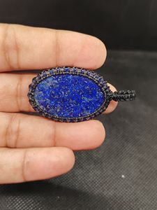 Collier en macramé tendance avec pierre ovale en lapis-lazuli, collier en pierre de lapis-lazuli sur cordon - Product Image 5