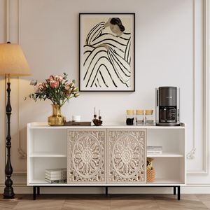 Mobile Buffet Bianco Stile Mid-Century Moderno, Arredamento per Soggiorno, Mobile TV o Tavolo, Contenitore per Cucina, Supporto TV - Product Image 2