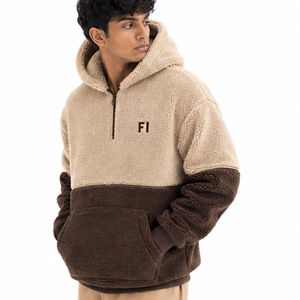 เสื้อฮู้ดเชอร์ปาแบบซิปครึ่งตัว สีตัดต่อ สไตล์สตรีทแวร์ อุ่นสบาย ผลิตจากผ้าฝ้ายฟลีซ สำหรับผู้ชาย ขายส่งจากผู้ผลิตในสหรัฐอเมริกา - Product Image 5