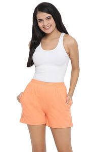 Shorts de Algodón Tejido de Cintura Alta Color Naranja para Mujer, con Bolsillos, Casuales, Transpirables, Corte Regular - Product Image 1