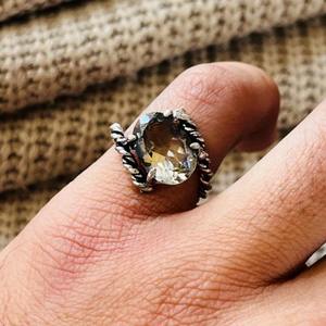 Trendy Fashionable Bohemian Smoky Quartz Rope Texture <b>Ring</b> Oxidized Silver Plated Brass Third Party Certified <b>Statement</b> <b>Ring</b> - Product Image 6