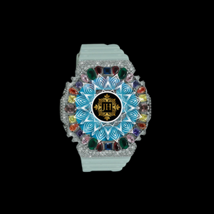 Montre de sport unisexe de luxe multicolore avec moissanite VVS personnalisée, cadran rond antique, bracelet en caoutchouc résistant à l'eau 10 ATM - Product Image 1