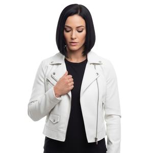 Veste en cuir véritable pour femme de haute qualité, de luxe, blanche, style moto, veste de course, personnalisée, automne-hiver, vente chaude - Product Image 1