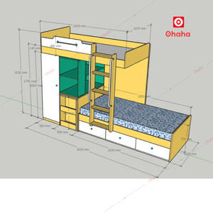 Lit superposé intelligent Ohaha avec armoire et bureau - GTTM016 - Product Image 3