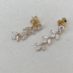 Pendientes de Oro con Diamantes Naturales para Mujer, Corte Marquesa y Corte Redondo, Pendientes Colgantes Elegantes, Regalo de Joyería para Novia - Product Image 2
