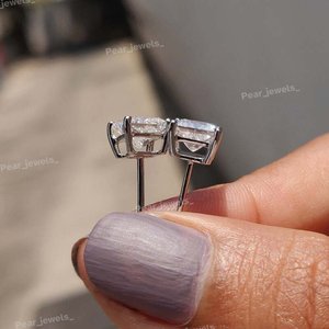 Princess Cut VVS Moissanite Diamond 925 Sterling <b>Silver</b> <b>Stud</b> <b>Earrings</b> Four Prong Solitaire <b>Earrings</b> For Women Men Gift - Product Image 6