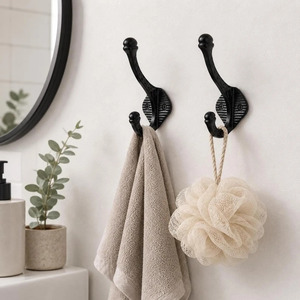 SHUBHAM <b>Black</b> Metal Wall <b>Hook</b> Double Coat Rack Vintage Drill Mounted Clothing Hanger for Entryway Bedroom - Product Image 4