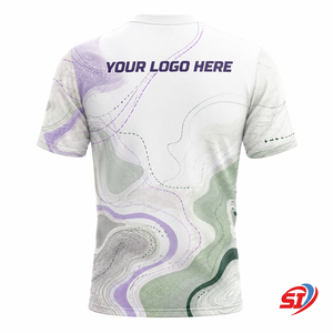 T-shirt de course personnalisé avec logo d'équipe, sublimation, séchage rapide, vêtements de marathon Violet Sage Motion Map - Product Image 2